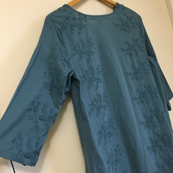 April Cornell Denim Blue Floral Embroidered Cotton Mini Dress Or Top - Picture 3 of 16